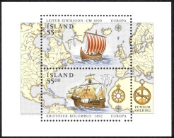 Iceland Sc# 751 MNH Souvenir Sheet 1992 Europa - Unused Stamps
