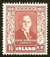 Iceland Sc# 277 Used (a) 1952 10k Sveinn Bjornsson - Usati