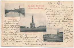 T2/T3 1903 Écska, Német-Ecska, Ecka (Torontál); Vashíd, Római Katolikus Templom, Gróf Harnancourt Kastélya / Bridge, Chu - Ohne Zuordnung