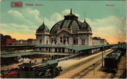 T2/T3 1924 Plzen, Pilsen; Nádrazí / Bahnhof / Railway Station, Locomotive, Train (EK) - Zonder Classificatie