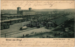 T2/T3 1900 Praha, Prag, Prague; Der Franz Josefs-Bahnhof / Railway Station, Locomotive, Train (EK) - Unclassified