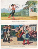 **, * 4 Db RÉGI Magyar Népviseletes Folklór Művészlap: Nótás Grafika, Népdalok / 4 Pre-1945 Hungarian Folklore Art Postc - Unclassified