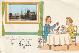 QU 2-(24) "IL FAIT BON VIVRE A NOJALS " - COUPLE DEGUSTANT UN REPAS - ILLUSTRATEUR  J. DE PREISSAC - VUE DE L' EGLISE - Preissac