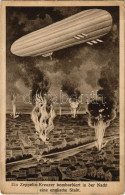 T4 1916 Ein Zeppelin-Kreuzer Bombardiert In Der Nacht Eine Englische Stadt / WWI German Military Art Postcard, Airship B - Non Classificati