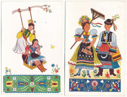 2 Db RÉGI Magyar Folklór Művészlap, Népművészet / 2 Pre-1945 Hungarian Folklore Art Postcards - Zonder Classificatie