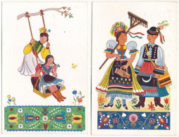 2 Db RÉGI Magyar Folklór Művészlap, Népművészet / 2 Pre-1945 Hungarian Folklore Art Postcards - Sin Clasificación