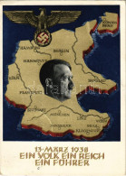 T2/T3 1938 März 13. Ein Volk, Ein Reich, Ein Führer! / Adolf Hitler, NSDAP German Nazi Party Propaganda, Map, Swastika.  - Zonder Classificatie