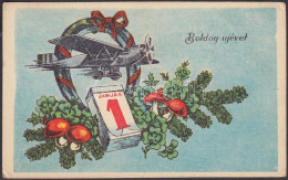 T2/T3 1951 New Year, Aeroplane, Calendar, Mushrooms (EK) - Non Classés