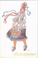 ** T1/T2 "Vidám Húsvétot!", üdvözlőlap, Anya- és Csecsemővédő Országos Egyesület / Girl In Hungarian Folk Costume, Easte - Unclassified