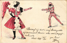 T2/T3 1899 (Vorläufer) Bohóc Szerelem. Kiadja Szabó Béla, Kunosy V. és Fia Zenenyomdájából / Clown Love, Greeting Card ( - Ohne Zuordnung