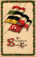 * T2 1916 In Einigkeit Und Treue / Első Világháborús Katonai Propaganda, Központi Hatalmak Zászlói / WWI Central Powers  - Ohne Zuordnung