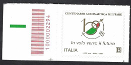 Italia 2023; Centenario Aeronautica Militare: Francobollo A Barre Inferiori A Sinistra. - Bar Codes