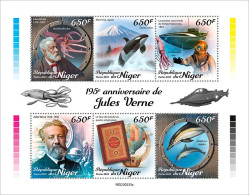 Niger 2023, J. Verne, Stamp On Stamp, Dolphins, Orca, 4val In BF - Delfines