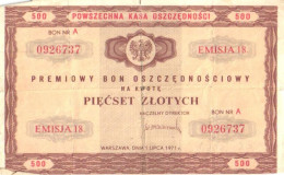 Poland:Bonus Savings Voucher 500 Zlots, 1971 - Polen