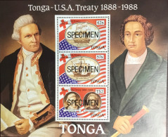 Tonga 1988 US Treaty Specimen Minisheet MNH - Tonga (1970-...)