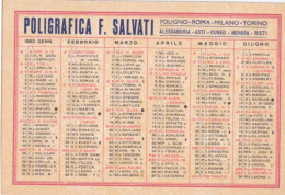 Calendarietto - Poligrafica F.salvati - Foligno - Roma - Milano - Torino - Anno 1953 - Petit Format : 1941-60