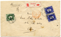 BELGIQUE - COB 30+31X2 SIMPLE CERCLE BRUXELLES SUR LETTRE RECOMMANDEE POUR PARIS, 1882 - 1869-1883 Léopold II