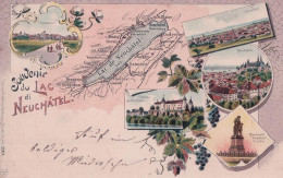 Souvenir Du Lac De Neuchâtel, Litho 5.vues Et Géographie (6.5.1902) - Neuchâtel