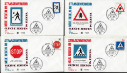 Allemagne 1971 Y&T 528 à 531 Sur 4 FDC. Sécurité Routière, Nouvelle Réglementation. Panneaux Routiers - Accidentes Y Seguridad Vial