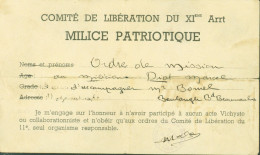 Comité Libération XIe Arrondissement Milice Patriotique Attestation Non Participation Régime Vichy / Collaboration - WW II