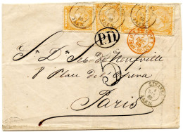 ESPAGNE - 12 CUANTOS X4 SUR LETTRE SANS CORRESPONDANCE DE LINARES POUR PARIS, 1868 - Lettres & Documents