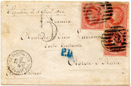 ESPAGNE - 4 CENTIMOS 1864 X3 SUR LETTRE DE LA JUNQUERA POUR OLORON SAINTE MARIE, 1864 - Briefe U. Dokumente