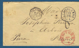 États Unis - USA Pour Le Jura - Cachet Rouge New York - 1870 - Marcophilie