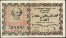 Württembergische Bank 20.000 Mark 15. Juni 1923 Rote Kenn Nr.690701(6stellig) II- - 20000 Mark