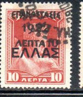 GREECE GRECIA ELLAS 1923 SURCHARGED 1922 CRETE STAMPS 10l On 10l USED USATO OBLITERE' - Usados