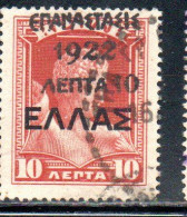 GREECE GRECIA ELLAS 1923 SURCHARGED 1922 CRETE STAMPS 10l On 10l USED USATO OBLITERE' - Gebraucht