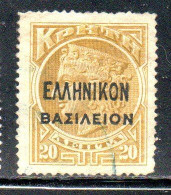 CRETE CRETA 1911 FISCAL STAMP OVERPRINTED ELLENIKON BASILEION HERA LEPTA 20l USATO USED OBLITERE' - Kreta