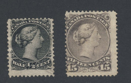 2x Canada Large Queen Stamps; #21-1/2c #30-15c Both MNG Guide Value = $100.00 - Neufs