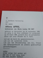Doodsprentje Alfons April / Wolvertem 20/9/1905 Londerzeel 19/3/1986 ( Maria Louise De Wit ) - Religion & Esotérisme