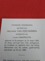 Doodsprentje Jeannette Van Hoeymissen / Brussegem 24/3/1932 - 22/7/1990 ( Lucien Emmerechts ) - Religion & Esotérisme