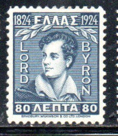 GREECE GRECIA ELLAS 1924 REPUBLIC ISSUE LORD BYRON 80l MH - Unused Stamps