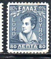 GREECE GRECIA ELLAS 1924 REPUBLIC ISSUE LORD BYRON 80l MH - Nuovi