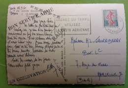 Griffe Fantaisiste BON SERVICE ARMÉ,RADIÉ,EXEMPTÉ,EN OBSERVATION,AJOURNÉ Carte Au Dessus De OLARGUES Hérault 1960 - Briefe U. Dokumente