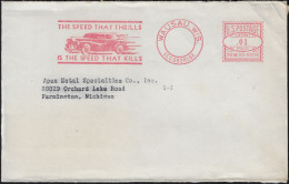 États-Unis Vers 1950 EMA Pitney Bowes, Tarif 1 C (Bulk Rate). La Vitesse Qui Fait Vibrer Est La Vitesse Qui Tue. Auto - Ongevallen & Veiligheid Op De Weg