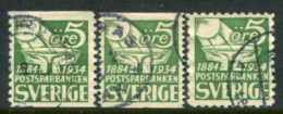 SWEDEN 1933 Savings Banks Set Of 3  Used.  Michel 220 IIA, AI, B - Gebraucht