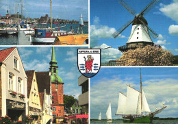 KAPPELN, SCHLEI, MULTIPLE VIEWS, PORT, ARCHITECTURE, SHIP, BOATS, WINDMILL, TOWER WITH CLOCK, EMBLEM, GERMANY, POSTCARD - Kappeln / Schlei