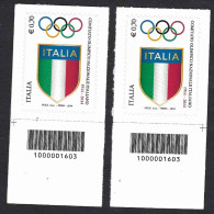 Italia 2014; CONI, Comitato Olimpico Nazionale Italiano: 2 Francobolli A Barre Opposte - Codici A Barre