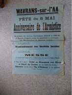 Wavrans-sur-l'AA, Affiche 8 Mai Anniversaire Armistice, Guerre D'Algérie, Vers 1960 ; Ref 1462 ; A35 - Manifesti