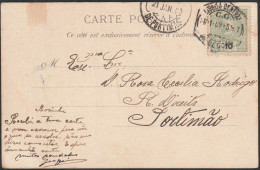 Postcard, D. Carlos 10 Rs. - 1909. Lisboa To Vila Nova De Portimão - Covers & Documents