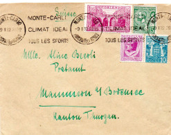 MONACO -- MONTE CARLO -- Enveloppe -- 4 Timbres Diverses Périodes - Oblitérés