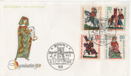 Germany Deutschland 1970 FDC Fur Die Jugend, Minstrel Minnesänger Ménestrel, Music Musik, Horse Horses, Canceled In Bonn - 1961-1970