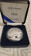 LATVIA 2001 Silver Coin 1 Lats CESIS WENDEN Castle, Sailing Boat , THE KNIGHT - Lettonie