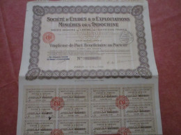 Société D'Études & D'Exploitations Minières De L'Indochine - Vingtième De Part Bénéficiaire Au Porteur - Mines