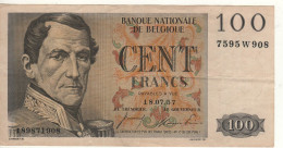 BELGIUM   100 Francs P129c   Dated 18.07.57    ( Leopold I, -  Bank Building, Walthère Frère- Orban  At Back ) - 100 Francs