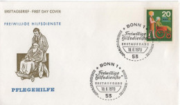 Germany Deutschland 1970 FDC Freiwillige Hilfsdienste, Pflegehilfe Nursing Assistance Wheelchair Rollstuhl, Bonn - 1961-1970