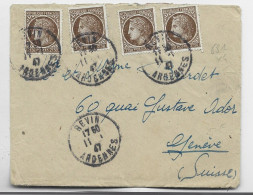 FRANCE MAZELIN 2FR50X4 LETTRE COVER REVIN 11.1.1947 ARDENNES POUR SUISSE AU TARIF - 1945-47 Ceres (Mazelin)